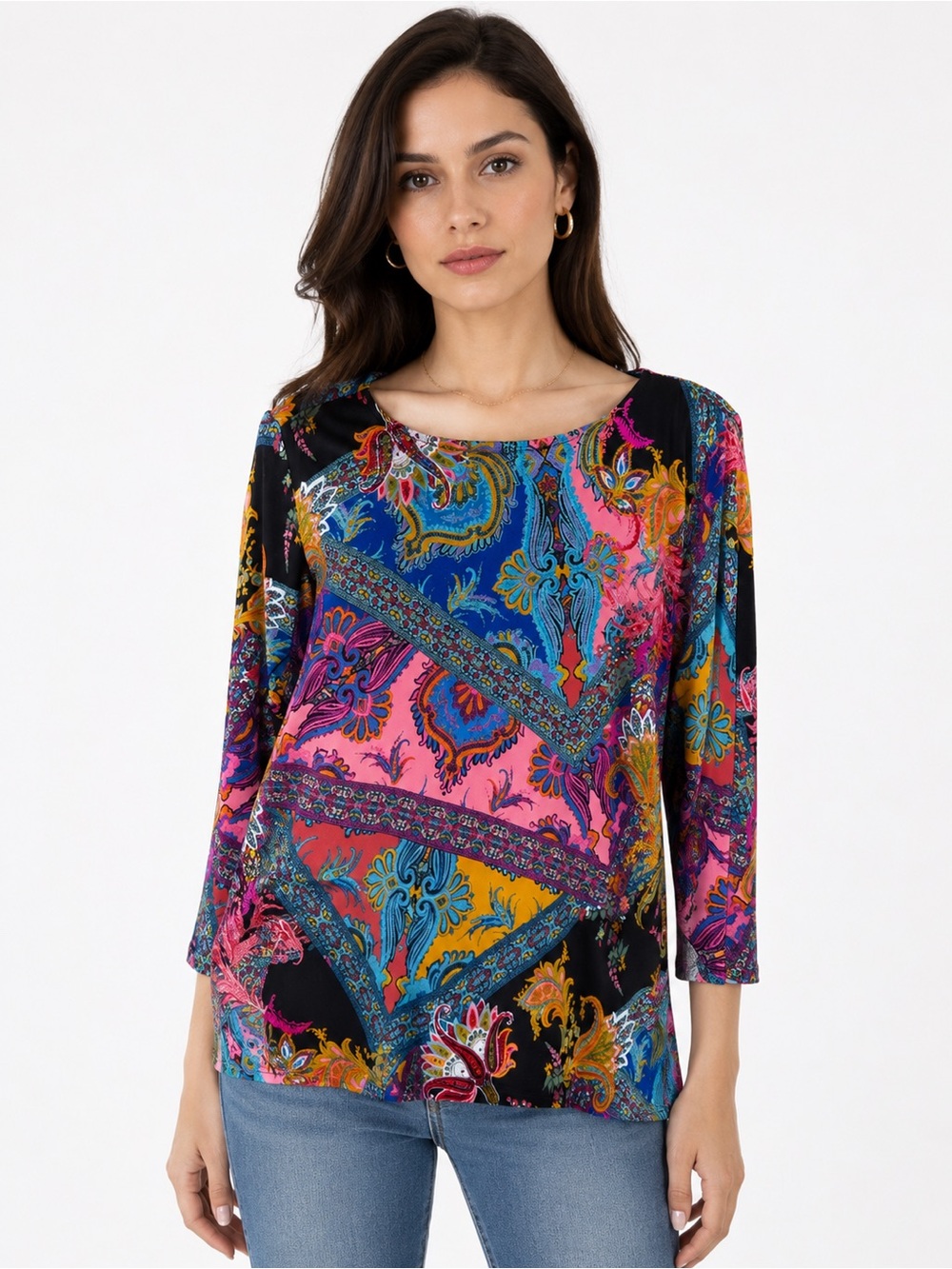 Vibrant Paisley Multicolor Long-Sleeve Dress